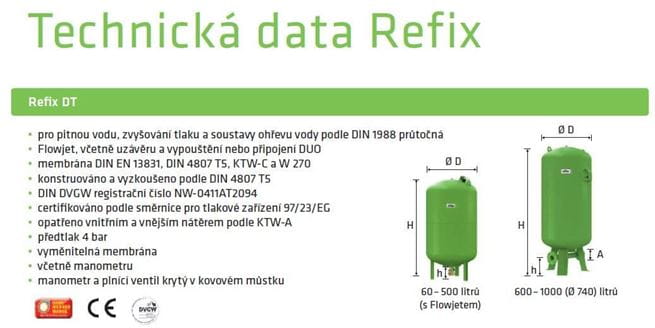 TLAKOVÉ EXPANZNÉ NÁDOBY - Tlakové expanzné nádoby s vakom REFIX DT / 10bar
