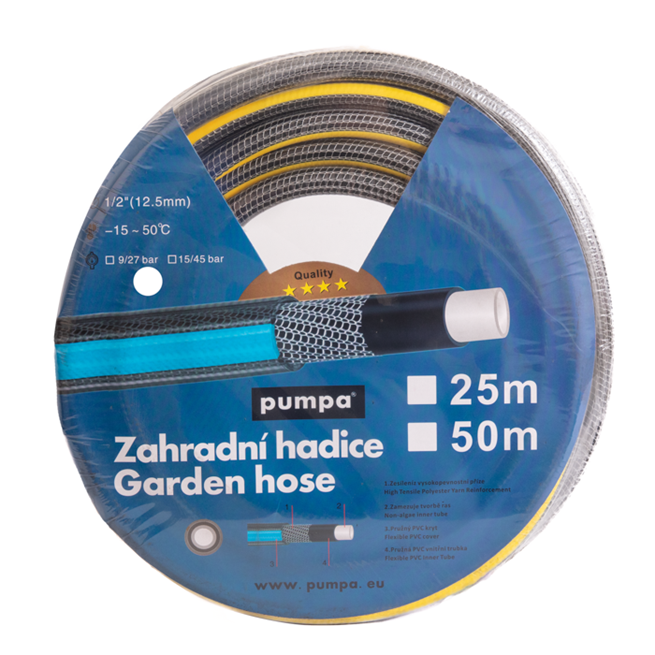 PUMPA hadice PVC 1/2" 12,5x2,5 propletená, 15bar, balení 50m 