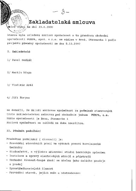 Založení akciové společnosti.